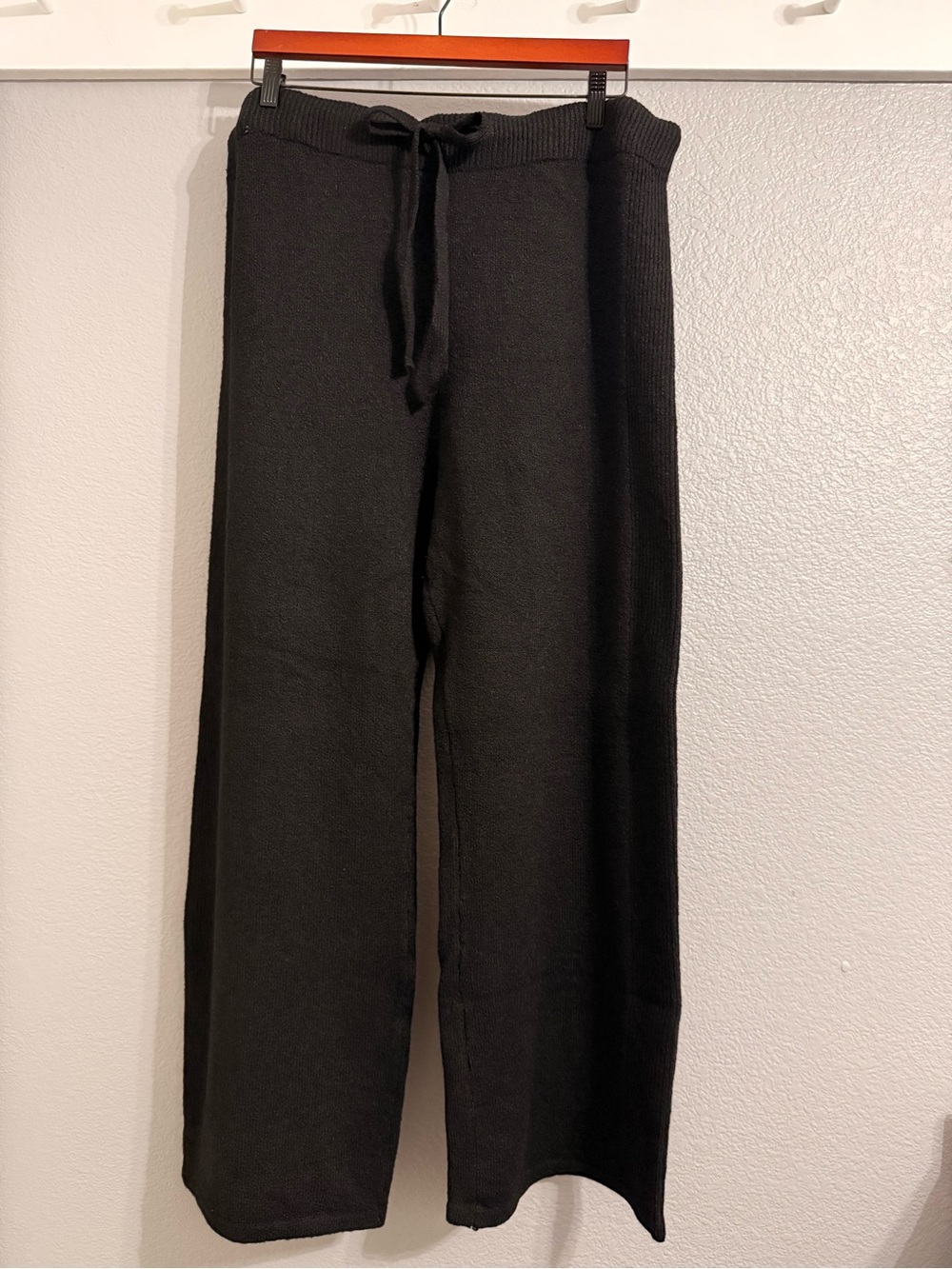 Time and Tru Cozy Knit Hoodie and Wide Leg Lounge Set- Black - Picture 10 of 14